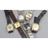 Six gentlemen's assorted wrist watches including Bucherer and Favre Leuba.