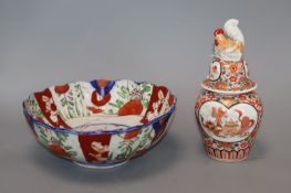 A Japanese Imari vase and cover and a bowl