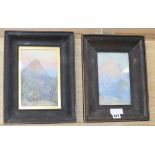 A. E. Cabell, pair of watercolours, Mountain landscapes, one signed, 22 x 14cm