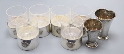 A suite of six Turkish 925 mounted cut glass tumblers and two 19th century Swedish white metal
