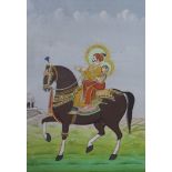 Indian School, two gouaches, Noblemen riding a horse and Women in a garden, largest 45 x 33cm,