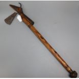 A tribal hardwood and iron axe length 70cm