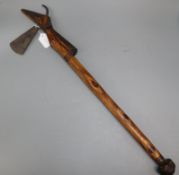 A tribal hardwood and iron axe length 70cm