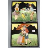 Teodoro Sebelin. A pair of Italian pottery plaques of couples, signed 26 x 30cm