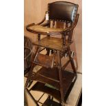 An Edwardian child's high chair combined baby walker