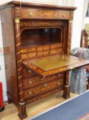 A 19th century Dutch mahogany and floral marquetry secretaire a abattant W.104cm