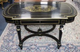 A Victorian ebonised and cut brass inlaid centre table W.134cm