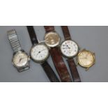 A nickel cased West End Watch Co 'Queen Anne' manual wind wrist watch and four other wrist watches