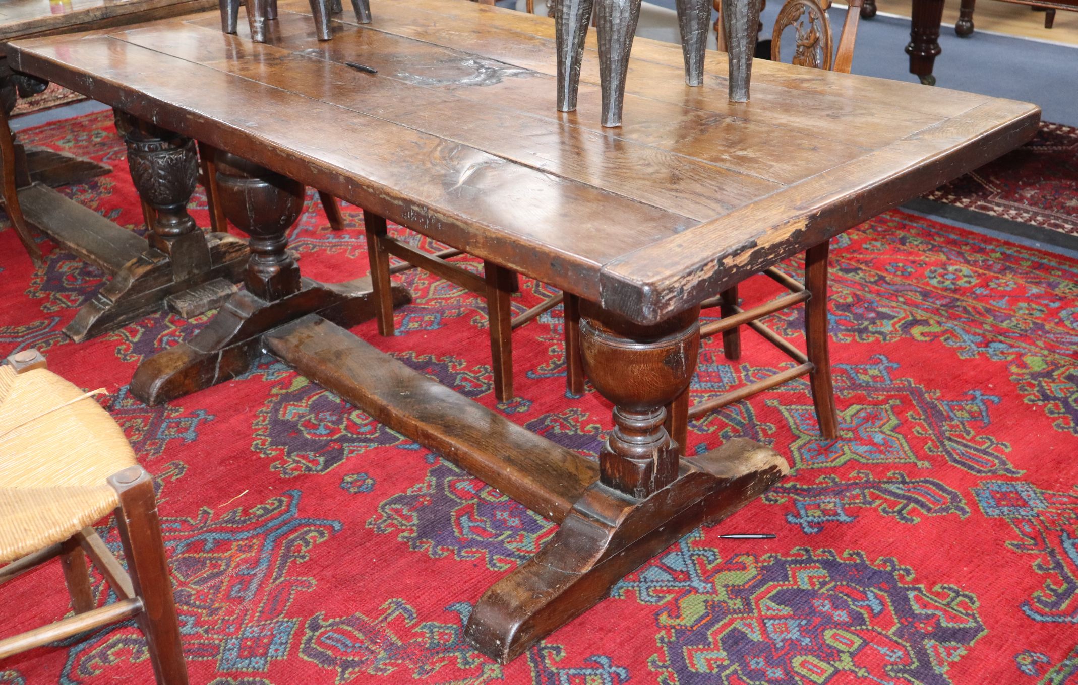 An oak refectory dining table W.154cm