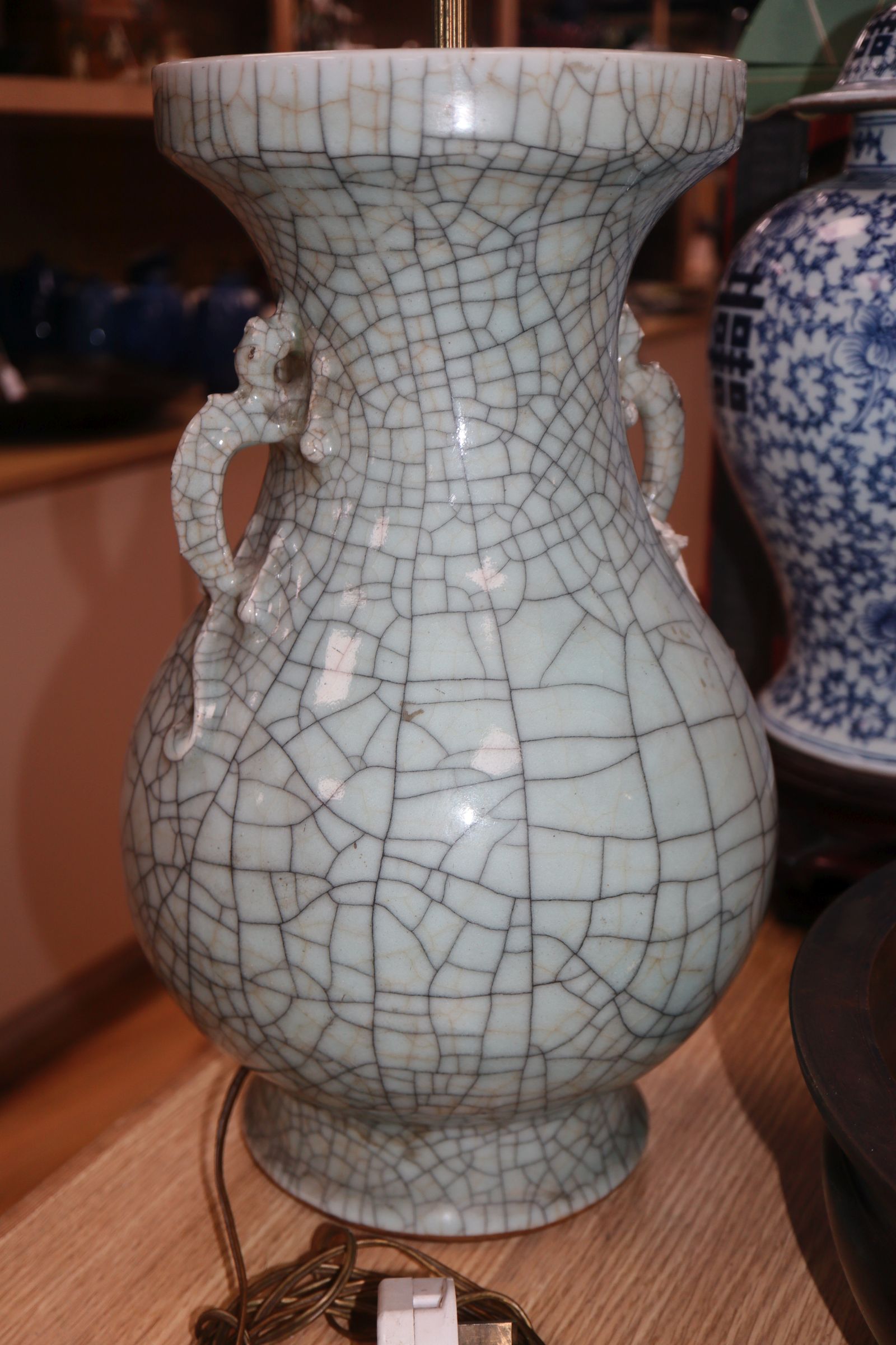 A 19th century Chinese crackle glaze vase converted to a lamp height 39.5cm excl. fittings - Image 3 of 8