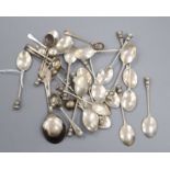 Twenty assorted Scottish silver 'thistle' coffee spoons and seven silver salt spoons and three other