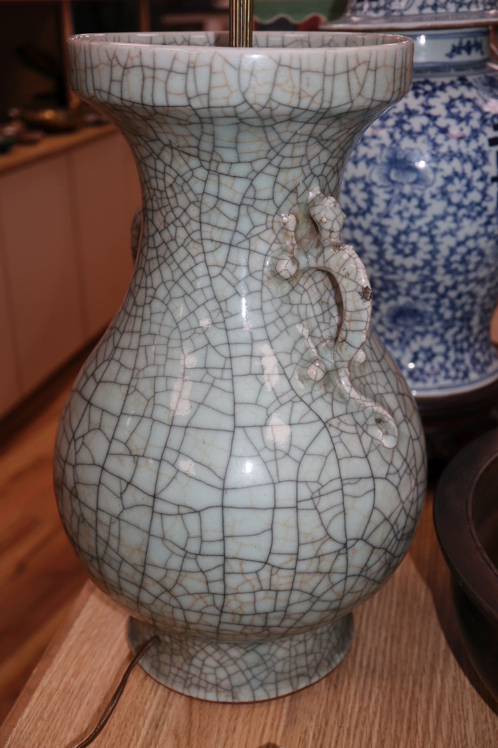 A 19th century Chinese crackle glaze vase converted to a lamp height 39.5cm excl. fittings - Image 5 of 8