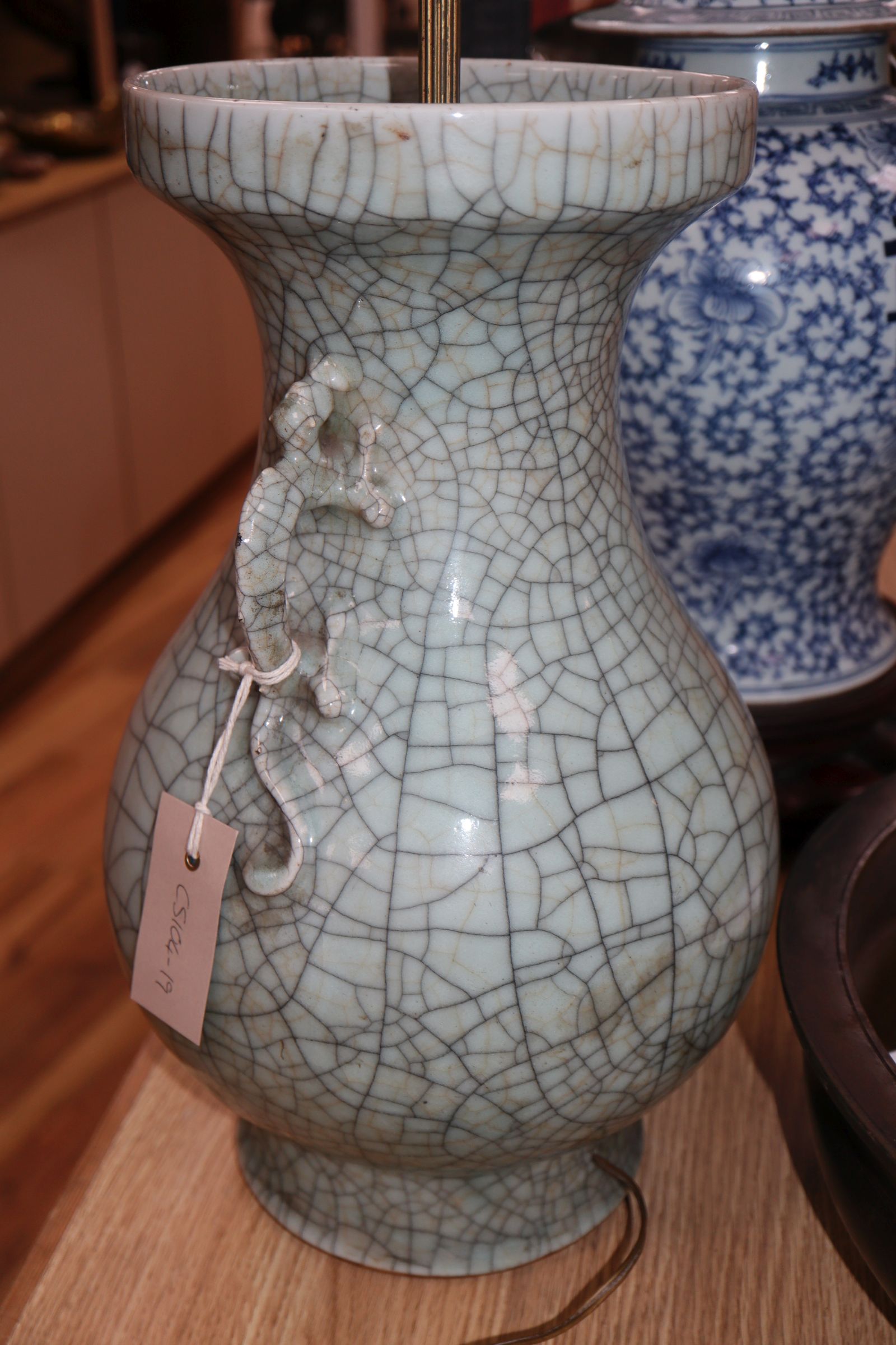 A 19th century Chinese crackle glaze vase converted to a lamp height 39.5cm excl. fittings - Image 6 of 8