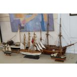Five 5 model ships / boats