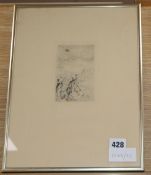 After Renoir, etching, Sur le Plage Berneval, 11.5 x 7.5cm