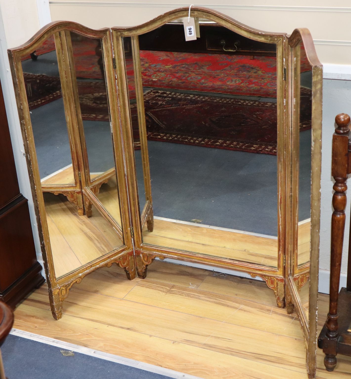 A large giltwood triple dressing table mirror H.106cm