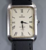 A gentleman's steel Omega De Ville Turler manual wind dress wrist watch, with Omega box.