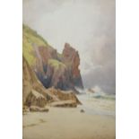 English School, watercolour, West Country beach scene, 60 x 39cm