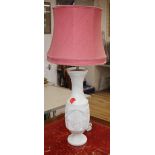 A tall carved alabaster table lamp overall height 85cm