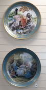 Two large Sevres style porcelain chargers diameter 57cm