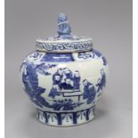 A Chinese blue and white 'Boys' jar, 19th century, later cover height 24cm