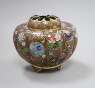 A Japanese Meiji cloisonne gold wire censer, Takahara Komajiro height 12cm