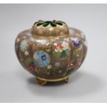 A Japanese Meiji cloisonne gold wire censer, Takahara Komajiro height 12cm