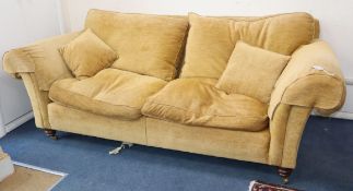 A large gold chenille sofa by Duresta W.220cm