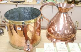 A large copper haystack measure and a copper coal bin tallest 45cm