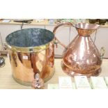 A large copper haystack measure and a copper coal bin tallest 45cm