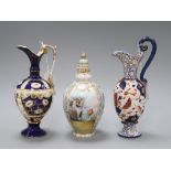 A Helena Wolfsohn style ovoid jar and cover, two Imari-patterned ewers and a pair of floral-