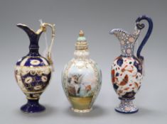 A Helena Wolfsohn style ovoid jar and cover, two Imari-patterned ewers and a pair of floral-