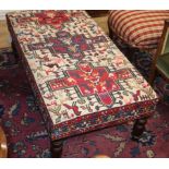 A Kelim covered seat/low stool W.114cm