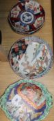 Four Japanese Imari dishes, a Mason's ironstone bowl and a Chinese octagonal plate
