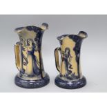 Two graduated Royal Doulton Morrisian ware jugs, c.1900, decorated with dancing ladies and