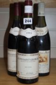 Three bottles of Beaune-Teurons, 1990 (Bouchard), one bottle of Chambolle-Musigny, 1991 (Perier),