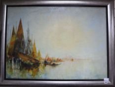 Giodarni, oil on canvas, Shipping off Venice, signed 75 x 105cm