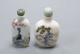 Two Chinese famille rose snuff bottles, 19th century, one with Qianlong mark Tallest 8cm incl.