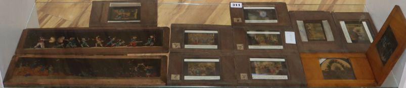 A set of eight Victorian Jones magic lantern slides, 'A warning tale of gin drinking, leading to