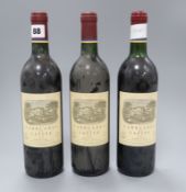 Three bottles Carruades de Lafite, 1990, Pauillac