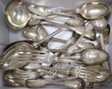 A harlequin suite of 19th century silver fiddle, thread and shell pattern flatware, various date and