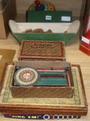 A Simplex typewriter, tinplate top, Noah's ark, armchair blocks and Ring'em