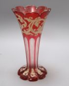 A Bohemian enamelled glass 'trumpet' vase