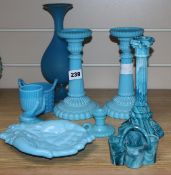 A group of Victorian press moulded turquoise glass