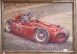 P Hearsey, oil on canvas, Vintage motor racing scene, signed 67 x 97cm