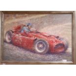 P Hearsey, oil on canvas, Vintage motor racing scene, signed 67 x 97cm