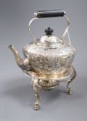 A late Victorian silver kettle on stand, Plante & Co Ltd, Birmingham 1898, the kettle of flattened