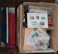 Five boxes of stamps Five boxes of stamps in various albums and loose in tins. Packets including