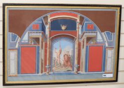 Italian School, coloured engraving, Classical archway with figures 49 x 80cm