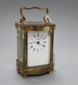 A gilt brass carriage timepiece with white enamelled Roman dial, retailed by 'Angelus' H.11.5cm